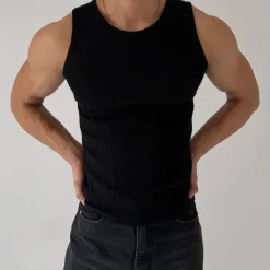 Discount OUKU Men's Tank Top Vest Top Undershirt Sleeveless Shirt Sleeveless Crew Neck Summer Plain Pit Strip Fashion Designer Basic Vacation Street Going out Black White Top Tee for Men