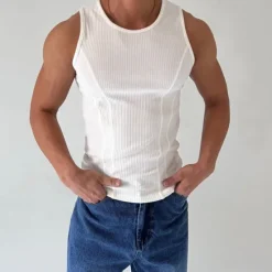 Discount OUKU Men's Tank Top Vest Top Undershirt Sleeveless Shirt Sleeveless Crew Neck Summer Plain Pit Strip Fashion Designer Basic Vacation Street Going out Black White Top Tee for Men