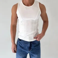 Discount OUKU Men's Tank Top Vest Top Undershirt Sleeveless Shirt Sleeveless Crew Neck Summer Plain Pit Strip Fashion Designer Basic Vacation Street Going out Black White Top Tee for Men