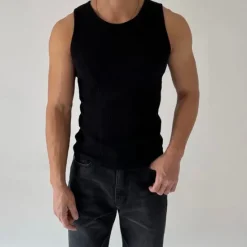 Discount OUKU Men's Tank Top Vest Top Undershirt Sleeveless Shirt Sleeveless Crew Neck Summer Plain Pit Strip Fashion Designer Basic Vacation Street Going out Black White Top Tee for Men