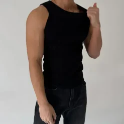Discount OUKU Men's Tank Top Vest Top Undershirt Sleeveless Shirt Sleeveless Crew Neck Summer Plain Pit Strip Fashion Designer Basic Vacation Street Going out Black White Top Tee for Men