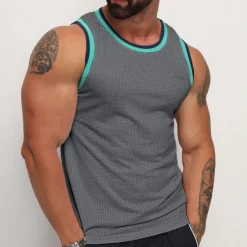 Hot OUKU Men's Tank Top Vest Top Undershirt Sleeveless Shirt Sleeveless Crewneck Summer Color Block Fashion Daily Sport Mesh Vacation Sports & Outdoor Going out Black White Gray Top Tee for Men