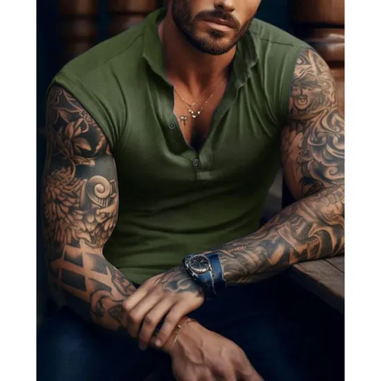 Best OUKU Men's Tank Top Vest Top Undershirt Sleeveless Shirt Sleeveless Henley Summer Plain Striped Fashion Designer Muscle Outdoor Going out Gym Black White Army Green Top Tee for Men