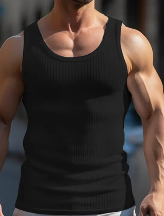 Hot OUKU Men's Tank Top Vest Top Undershirt Sleeveless Shirt Sleeveless Crew Neck Summer Plain Pit Strip Fashion Designer Muscle Outdoor Going out Gym Black White Khaki Top Tee for Men