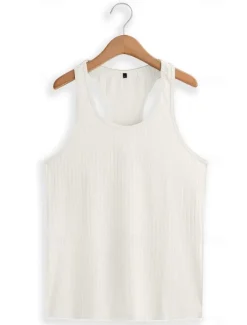 Hot OUKU Men's Tank Top Vest Top Undershirt Sleeveless Shirt Sleeveless Crew Neck Summer Plain Pit Strip Fashion Designer Muscle Outdoor Going out Gym Black White Khaki Top Tee for Men