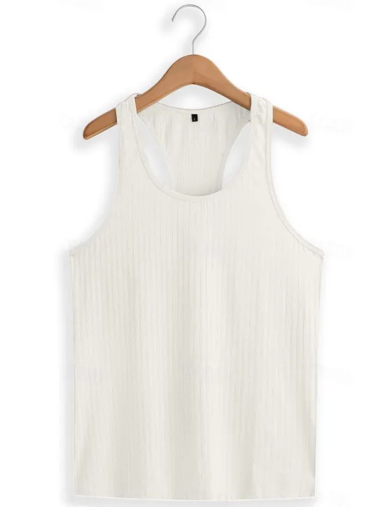 Hot OUKU Men's Tank Top Vest Top Undershirt Sleeveless Shirt Sleeveless Crew Neck Summer Plain Pit Strip Fashion Designer Muscle Outdoor Going out Gym Black White Khaki Top Tee for Men