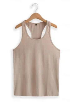 Hot OUKU Men's Tank Top Vest Top Undershirt Sleeveless Shirt Sleeveless Crew Neck Summer Plain Pit Strip Fashion Designer Muscle Outdoor Going out Gym Black White Khaki Top Tee for Men