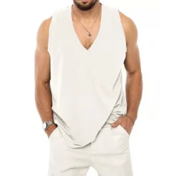 Outlet OUKU Men's Tank Top Vest Top Undershirt Sleeveless Shirt Sleeveless Crew Neck Summer Plain Fashion Designer Muscle Outdoor Going out Gym Black White Blue Top Tee for Men