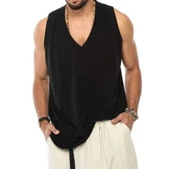 Outlet OUKU Men's Tank Top Vest Top Undershirt Sleeveless Shirt Sleeveless Crew Neck Summer Plain Fashion Designer Muscle Outdoor Going out Gym Black White Blue Top Tee for Men