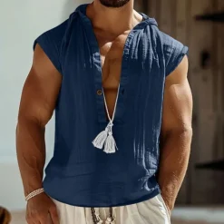 Best OUKU Men's Tank Top Vest Top Undershirt Sleeveless Shirt Sleeveless Hooded Summer Plain Fashion Designer Basic Buttons Vacation Street Going out Black Navy Blue Green Top Tee for Men