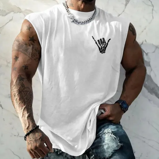 Best OUKU Men's Tank Top Vest Top Undershirt Sleeveless Shirt Sleeveless Crew Neck Summer Hand Fashion Designer Basic Print Vacation Street Going out White Red Blue Top Tee for Men