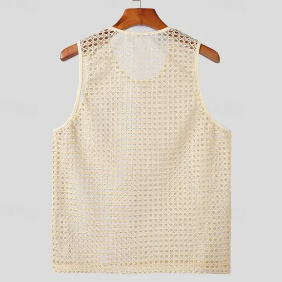 Best OUKU Men's Tank Top Vest Top Undershirt Sleeveless Shirt Sleeveless Crew Neck Summer Plain Fashion Designer Basic Mesh Vacation Street Going out Top Tee for Men Beige