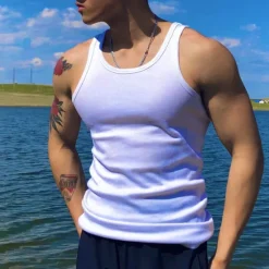 Discount OUKU Men's Tank Top Vest Top Undershirt Sleeveless Shirt Sleeveless U Neck Spring & Summer Plain Fashion Designer Vacation Street Going out Black White Top Tee for Men
