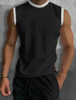 Hot OUKU Men's Tank Top Vest Top Undershirt Sleeveless Shirt Color Block Crew Neck Outdoor Going out Sleeveless Clothing Apparel Fashion Designer Muscle Black