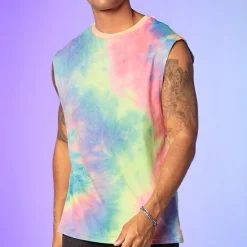 Clearance OUKU Men's Tank Top Vest Top Undershirt Sleeveless Shirt Sleeveless Crewneck Summer Tie Dyed Fashion Daily Sport Print Vacation Sports & Outdoor Going out Yellow Pink Blue Top Tee for Men