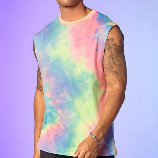 Clearance OUKU Men's Tank Top Vest Top Undershirt Sleeveless Shirt Sleeveless Crewneck Summer Tie Dyed Fashion Daily Sport Print Vacation Sports & Outdoor Going out Yellow Pink Blue Top Tee for Men