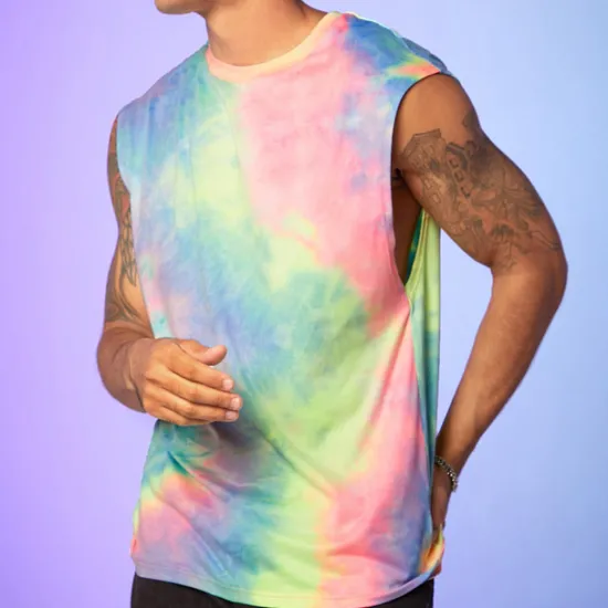 Clearance OUKU Men's Tank Top Vest Top Undershirt Sleeveless Shirt Sleeveless Crewneck Summer Tie Dyed Fashion Daily Sport Print Vacation Sports & Outdoor Going out Yellow Pink Blue Top Tee for Men