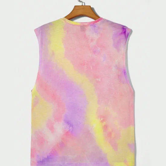 Clearance OUKU Men's Tank Top Vest Top Undershirt Sleeveless Shirt Sleeveless Crewneck Summer Tie Dyed Fashion Daily Sport Print Vacation Sports & Outdoor Going out Yellow Pink Blue Top Tee for Men