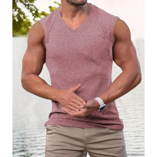 Hot OUKU Men's Tank Top Vest Top Undershirt Sleeveless Shirt Sleeveless V Neck Summer Plain Fashion Designer Vacation Street Going out Black Pink Green Top Tee for Men