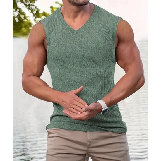 Hot OUKU Men's Tank Top Vest Top Undershirt Sleeveless Shirt Sleeveless V Neck Summer Plain Fashion Designer Vacation Street Going out Black Pink Green Top Tee for Men