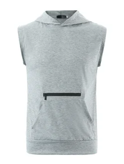 Sale OUKU Men's Tank Top Vest Top Undershirt Sleeveless Hooded Summer Plain Fashion Classic Casual Zipper Pocket Vacation Sport Daily Black Wine Light Grey Top Tee for Men