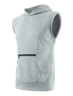 Sale OUKU Men's Tank Top Vest Top Undershirt Sleeveless Hooded Summer Plain Fashion Classic Casual Zipper Pocket Vacation Sport Daily Black Wine Light Grey Top Tee for Men