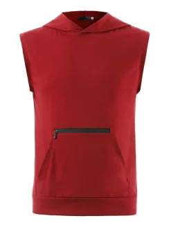 Sale OUKU Men's Tank Top Vest Top Undershirt Sleeveless Hooded Summer Plain Fashion Classic Casual Zipper Pocket Vacation Sport Daily Black Wine Light Grey Top Tee for Men