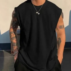 Online OUKU Men's Tank Top Vest Top Undershirt Sleeveless Shirt Sleeveless Crew Neck Summer Plain Fashion Designer Basic Classic Vacation Street Going out Black White Pink Top Tee for Men