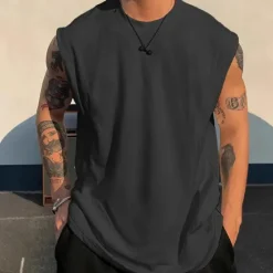 Online OUKU Men's Tank Top Vest Top Undershirt Sleeveless Shirt Sleeveless Crew Neck Summer Plain Fashion Designer Basic Classic Vacation Street Going out Black White Pink Top Tee for Men