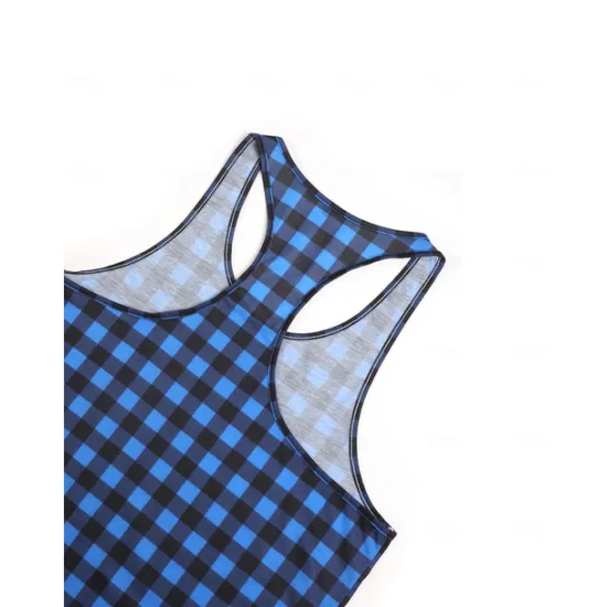 Outlet OUKU Men's Tank Top Vest Top Undershirt Sleeveless Shirt Sleeveless Crew Neck Summer Graphic Plaid Sports Fashion Comfortable Print Street Casual Daily Wine Blue Green Top Tee for Men