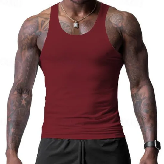 Discount OUKU Men's Tank Top Vest Top Undershirt Sleeveless Shirt Sleeveless Crew Neck Spring & Summer Plain Fashion Designer Basic Vacation Street Going out Black White Wine Top Tee for Men