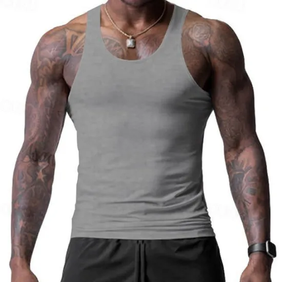 Discount OUKU Men's Tank Top Vest Top Undershirt Sleeveless Shirt Sleeveless Crew Neck Spring & Summer Plain Fashion Designer Basic Vacation Street Going out Black White Wine Top Tee for Men