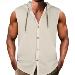 Clearance OUKU Men's Tank Top Vest Top Undershirt Sleeveless Shirt Sleeveless V Neck Hooded Spring & Summer Plain Fashion Designer Basic Vacation Street Going out Black White Khaki Top Tee for Men