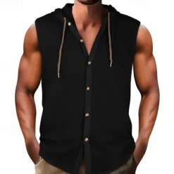 Clearance OUKU Men's Tank Top Vest Top Undershirt Sleeveless Shirt Sleeveless V Neck Hooded Spring & Summer Plain Fashion Designer Basic Vacation Street Going out Black White Khaki Top Tee for Men