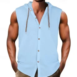 Clearance OUKU Men's Tank Top Vest Top Undershirt Sleeveless Shirt Sleeveless V Neck Hooded Spring & Summer Plain Fashion Designer Basic Vacation Street Going out Black White Khaki Top Tee for Men