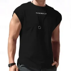 New OUKU Men's Tank Top Vest Top Undershirt Sleeveless Shirt Sleeveless Crew Neck Summer Letter Fashion Designer Basic Print Vacation Street Going out Black White Red Top Tee for Men