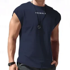 New OUKU Men's Tank Top Vest Top Undershirt Sleeveless Shirt Sleeveless Crew Neck Summer Letter Fashion Designer Basic Print Vacation Street Going out Black White Red Top Tee for Men