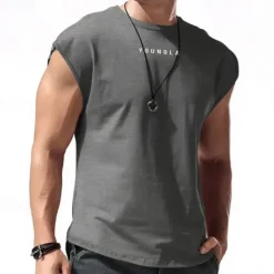 New OUKU Men's Tank Top Vest Top Undershirt Sleeveless Shirt Sleeveless Crew Neck Summer Letter Fashion Designer Basic Print Vacation Street Going out Black White Red Top Tee for Men