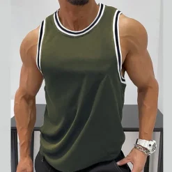 Hot OUKU Men's Tank Top Vest Top Undershirt Sleeveless Shirt Sleeveless Crew Neck Summer Color Block Fashion Designer Muscle Outdoor Going out Gym Wine Blue Green Top Tee for Men
