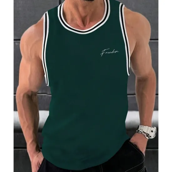 Online OUKU Men's Tank Top Vest Top Undershirt Sleeveless Shirt Sleeveless Crew Neck Summer Stripes Fashion Designer Basic Print Vacation Street Going out Black White Wine Top Tee for Men