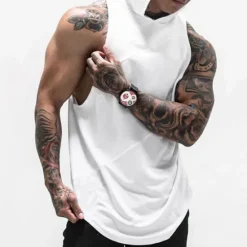 Sale OUKU Men's Tank Top Vest Top Undershirt Sleeveless Shirt Sleeveless Hooded Summer Plain Sports Fashion Lightweight Vacation Casual Holiday Black White Army Green Top Tee for Men