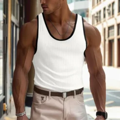 Clearance OUKU Men's Tank Top Vest Top Undershirt Sleeveless Shirt Sleeveless Crew Neck Summer Plain Pit Strip Fashion Designer Muscle Outdoor Going out Gym Black White Pink Top Tee for Men