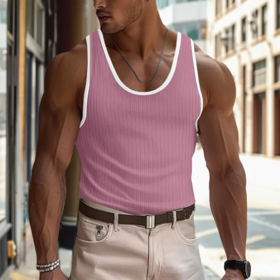 Clearance OUKU Men's Tank Top Vest Top Undershirt Sleeveless Shirt Sleeveless Crew Neck Summer Plain Pit Strip Fashion Designer Muscle Outdoor Going out Gym Black White Pink Top Tee for Men