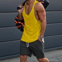 Online OUKU Men's Tank Top Vest Top Undershirt Sleeveless Shirt Sleeveless Crew Neck Summer Solid Color Fashion Casual Comfortable Street Daily Holiday Black White Yellow Top Tee for Men
