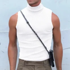 Sale OUKU Men's Tank Top Vest Top Undershirt Sleeveless Shirt Sleeveless Turtleneck Spring & Summer Plain Pit Strip Fashion Designer Basic Vacation Street Going out Light Pink Black White Top Tee for Men