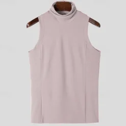 Sale OUKU Men's Tank Top Vest Top Undershirt Sleeveless Shirt Sleeveless Turtleneck Spring & Summer Plain Pit Strip Fashion Designer Basic Vacation Street Going out Light Pink Black White Top Tee for Men