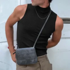 Sale OUKU Men's Tank Top Vest Top Undershirt Sleeveless Shirt Sleeveless Turtleneck Spring & Summer Plain Pit Strip Fashion Designer Basic Vacation Street Going out Light Pink Black White Top Tee for Men