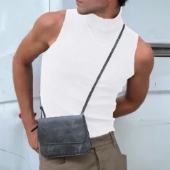 Sale OUKU Men's Tank Top Vest Top Undershirt Sleeveless Shirt Sleeveless Turtleneck Spring & Summer Plain Pit Strip Fashion Designer Basic Vacation Street Going out Light Pink Black White Top Tee for Men