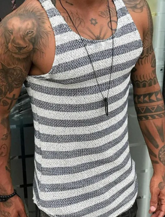 OUKU Men's Tank Top Vest Top Undershirt Sleeveless Shirt Sleeveless Crew Neck Summer Stripes Fashion Designer Muscle Outdoor Going out Gym Red Navy Blue Top Tee for Men