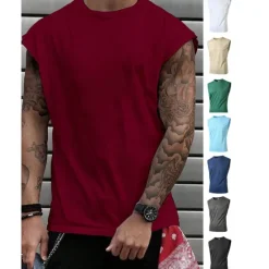 OUKU Men's Tank Top Vest Top Undershirt Sleeveless Shirt Sleeveless Crew Neck Summer Plain Fashion Designer Basic Vacation Street Going out Black White Wine Top Tee for Men